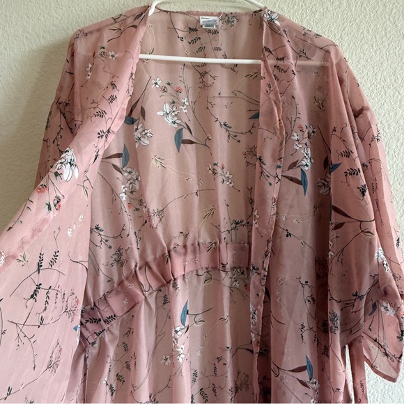 🆕 Blush Pink Floral Kimono Robe – Sheer Lightweight Chiffon Wrap with Belt NWOT - Picture 10 of 16